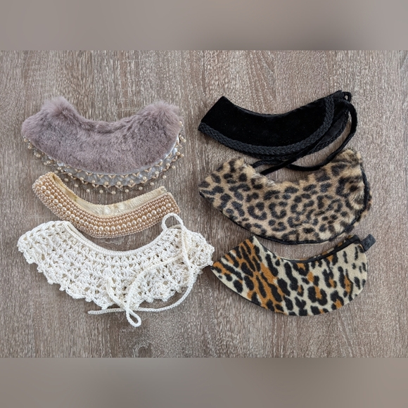 Vintage Accessories - Vintage Collars Faux Fur Velvet Pearls Crochet Variety Lot Of 6